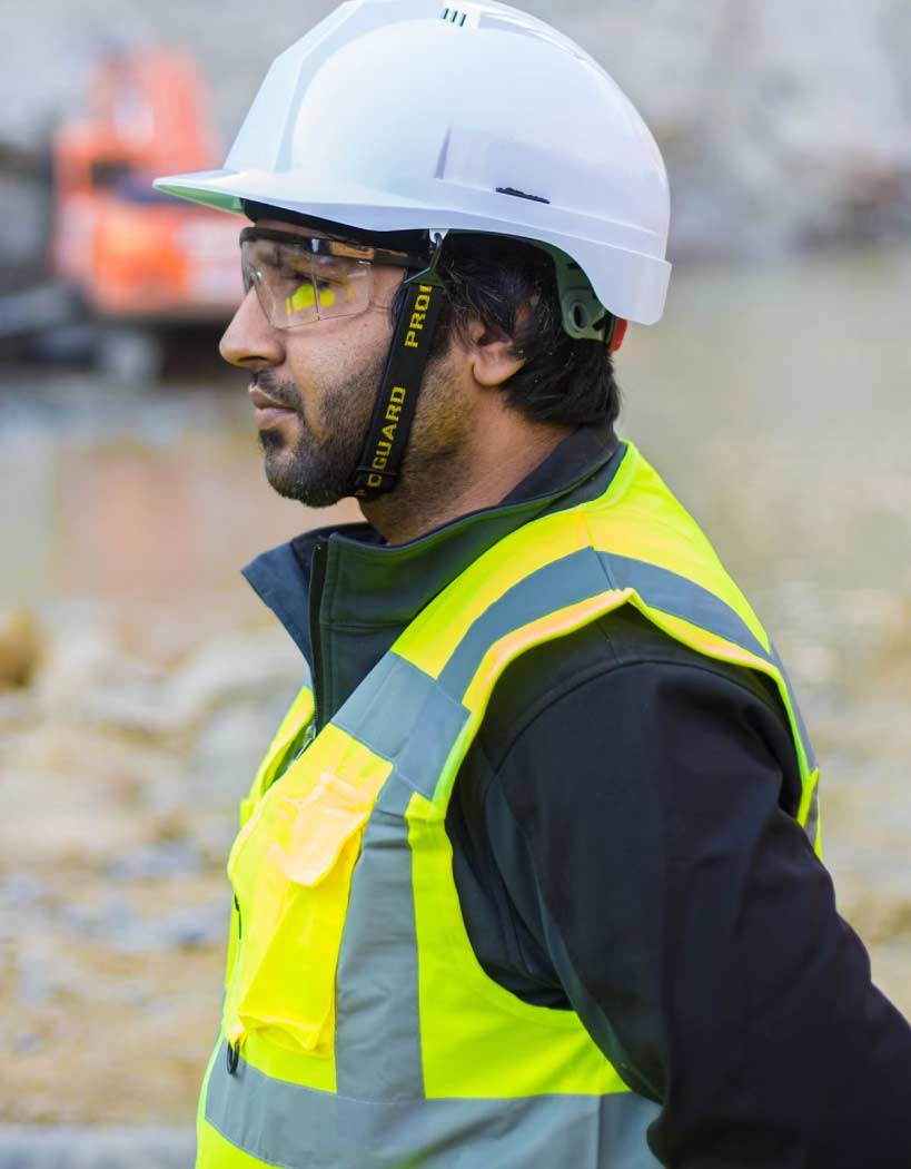 Man in high vis and hard hat